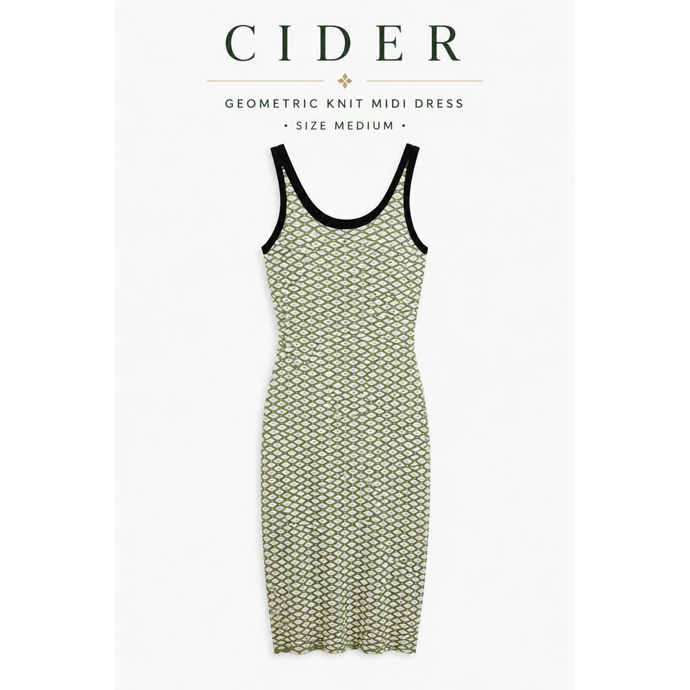 Cider Dress Knit Geometric Midi Sleeveless Green and White Tank Size Medium